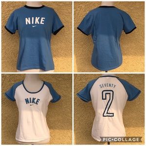 2 Nike Signature Blue White Baseball Short Sleeve Shirts size Large